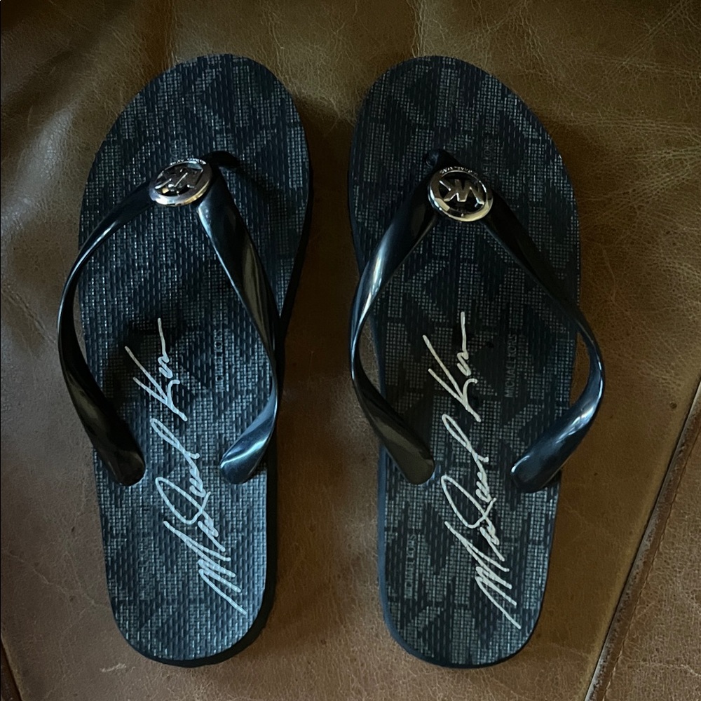 Michael Kors Black Signature Flip Flops